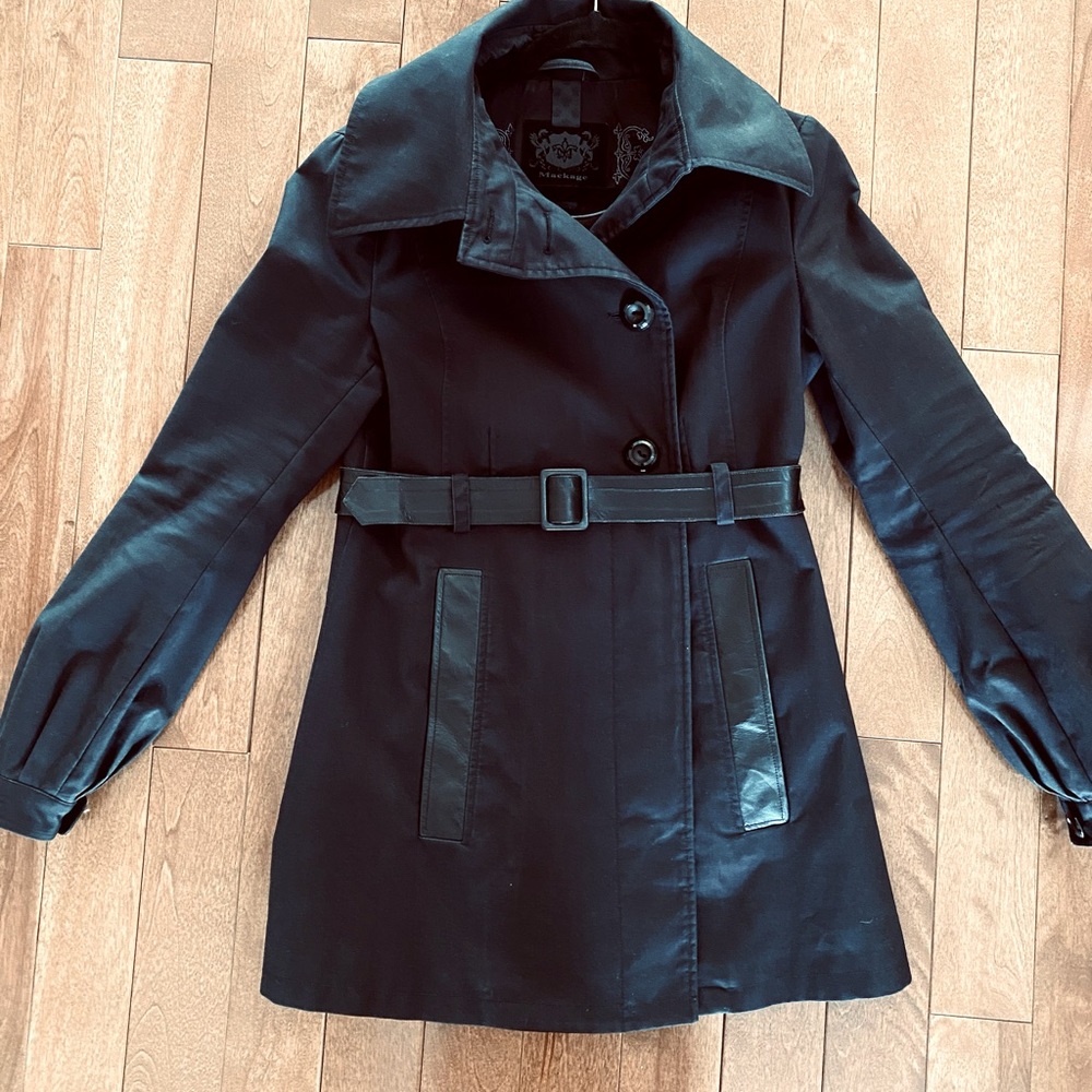 Mackage Izzy Black trench coat with leather